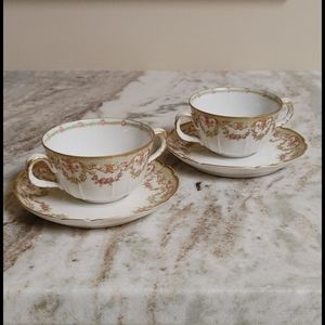4 pcs Limoges Bouillon Cups & Saucers Set
